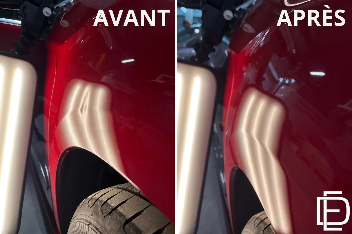 Réparation d'un coup sur l'aile de la carrosserie